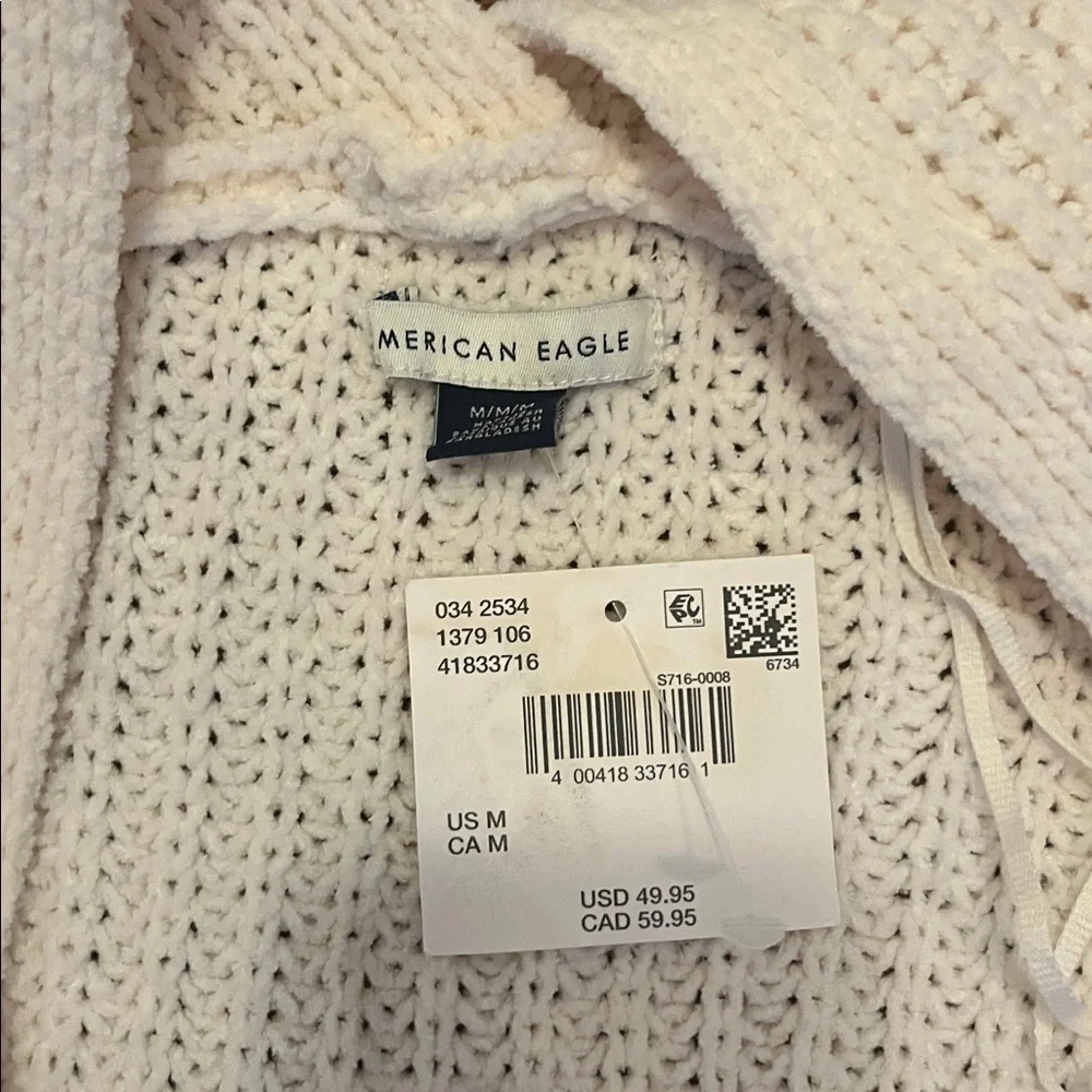American Eagle Softest Knitting Open Front W/Pockets Cream V Back Cardigan
